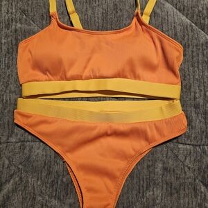 Orange and Yellow Ribbed Bikini Set